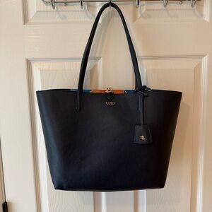 Navy Lauren Ralph Lauren Reversible Tote Bag Floral Multicolor with Pouch